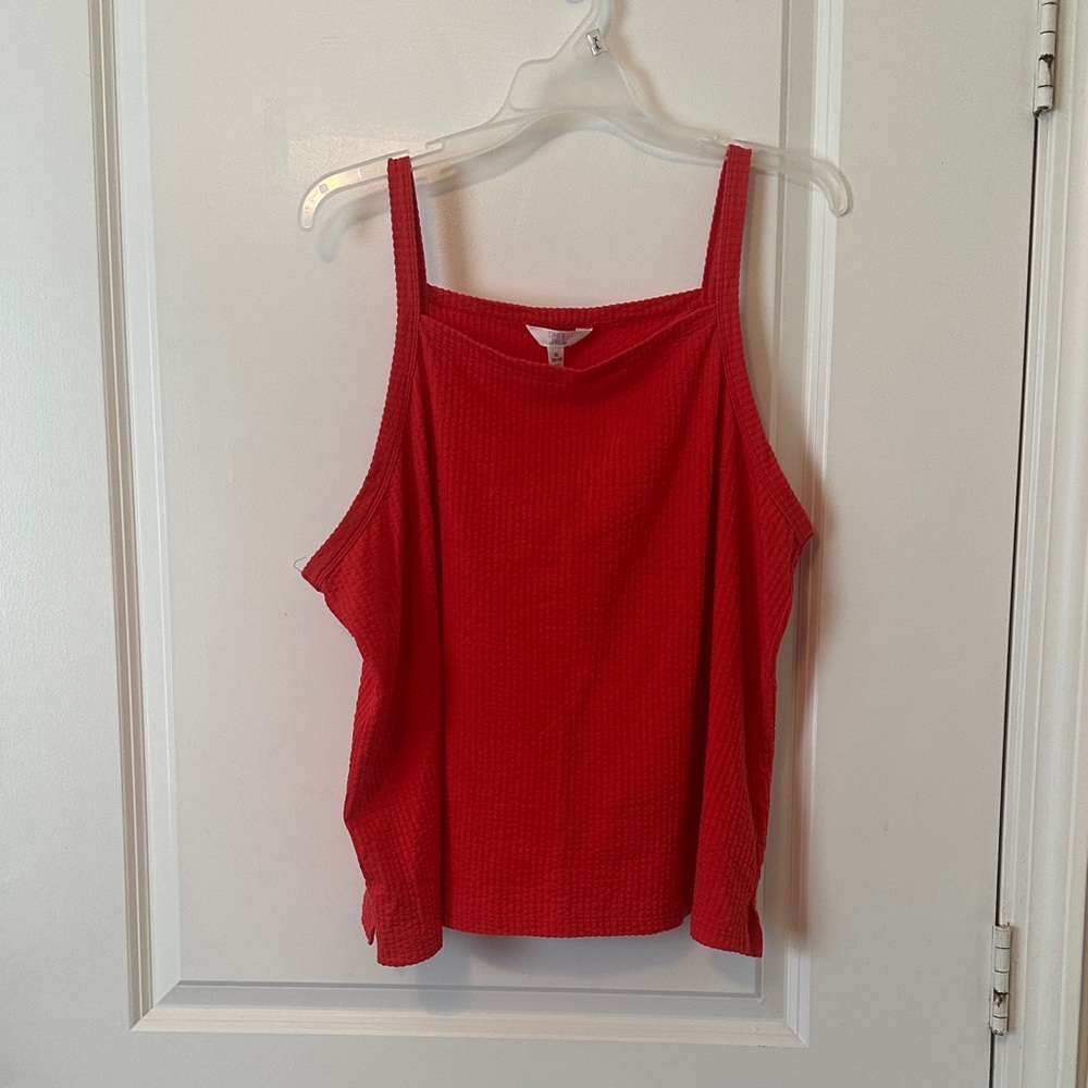 Time & Tru Red Square Neck Women's Tank Top